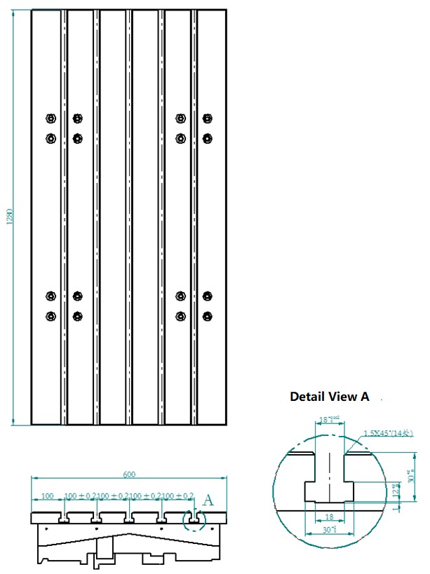Bumblebee DV11D table drawing with T-slot dimensions