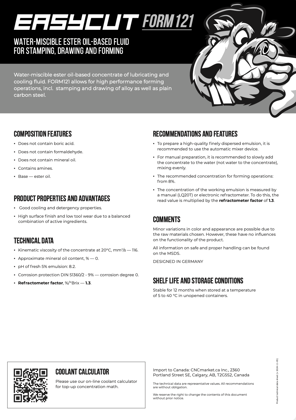 FORM121 Product Information Data Sheet
