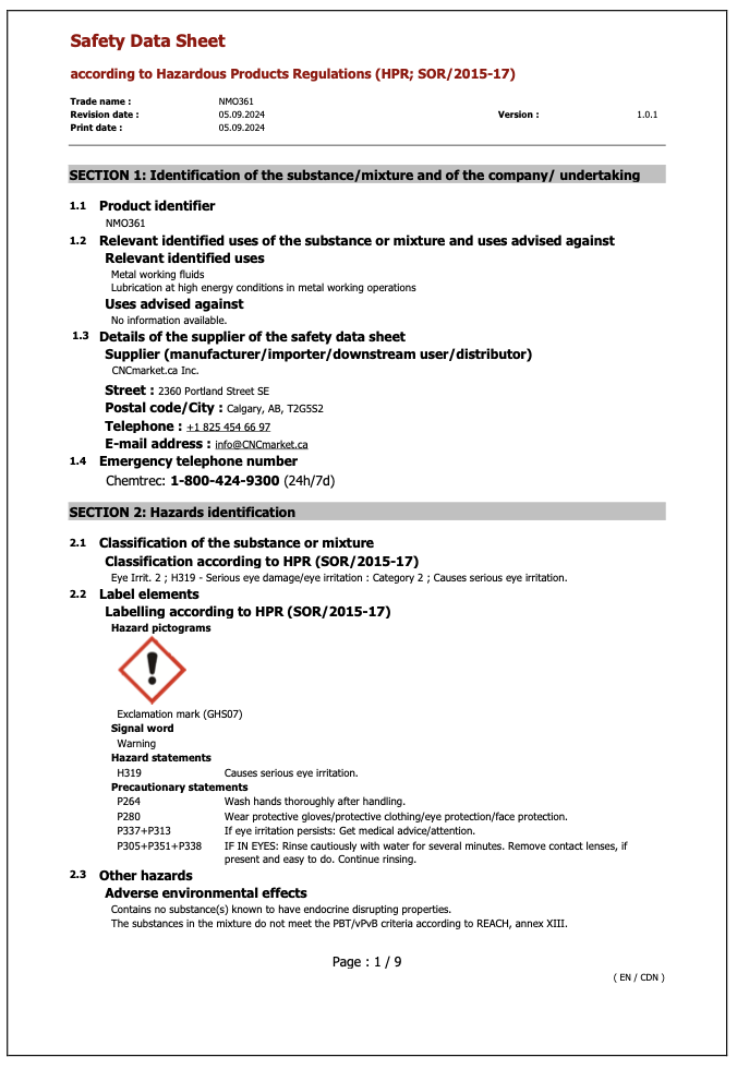 NMO361 Safety Data Sheet English