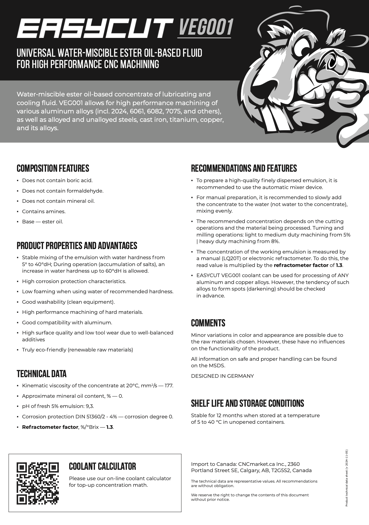 VEG001 Product Information Data Sheet