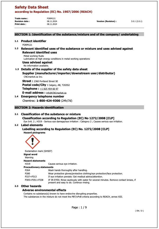FORM121 Safety Data Sheet English