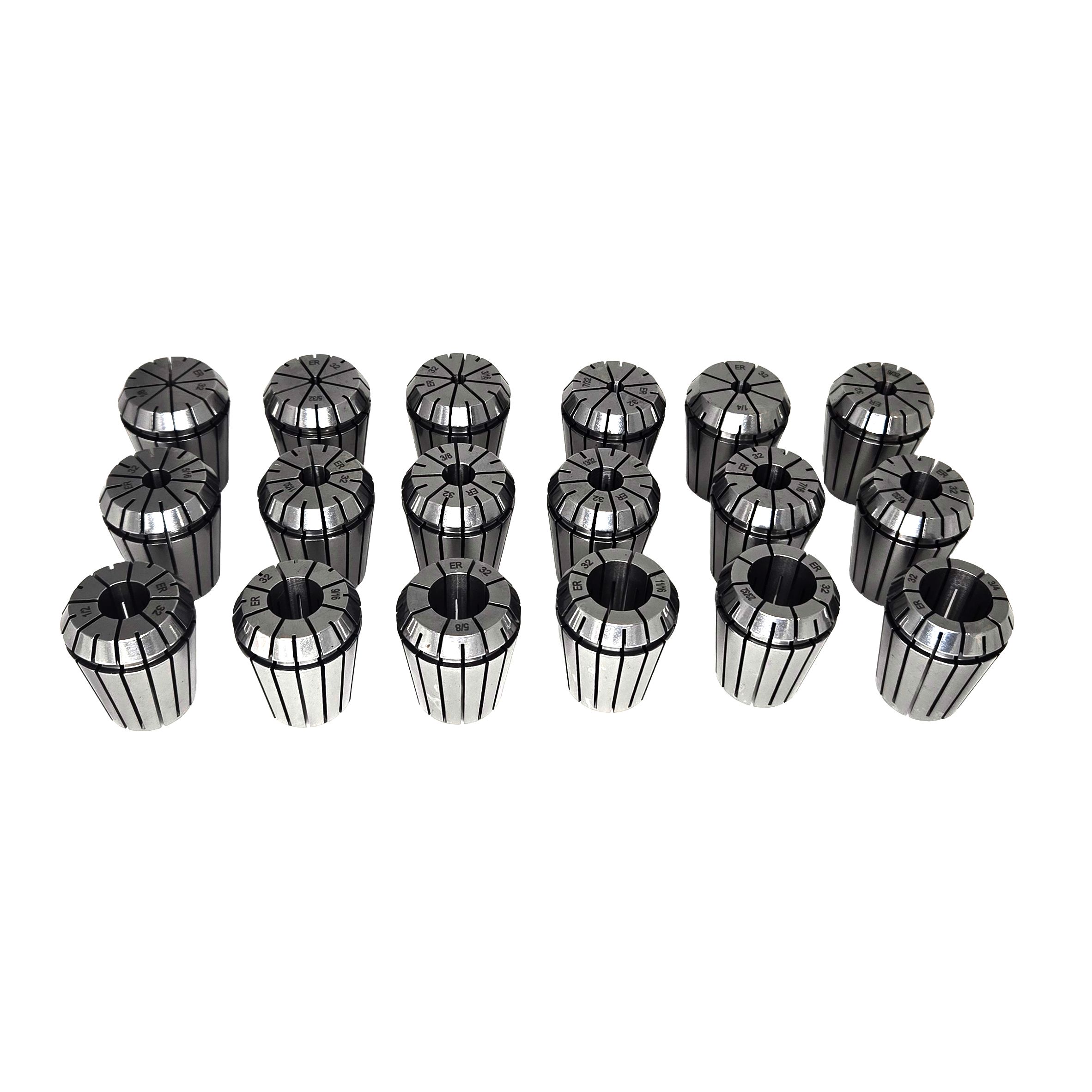 ER32 Inch Collet Kit, clamping range ø1/8" - 3/4", 18 pcs, Runout 0.01 mm