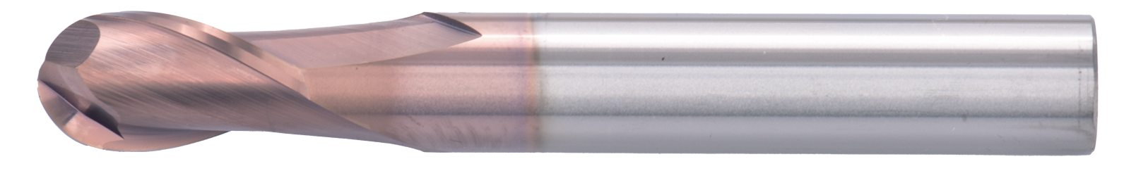 10 mm Carbide End Mill, 2 Flutes, Ball Nose, Standard length, For P, H materials, TiSiAlCrN coated, Helix angle 30 degree, LOC 18 mm