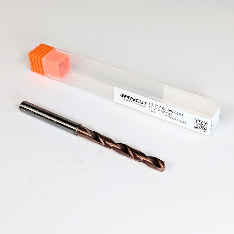 1/4-20 UNC Tap Drill, 2 flutes, Carbide Drill, 5xD, Through Tool Coolant - 140°, 1.38" LOC, Coated, 6mm Shank