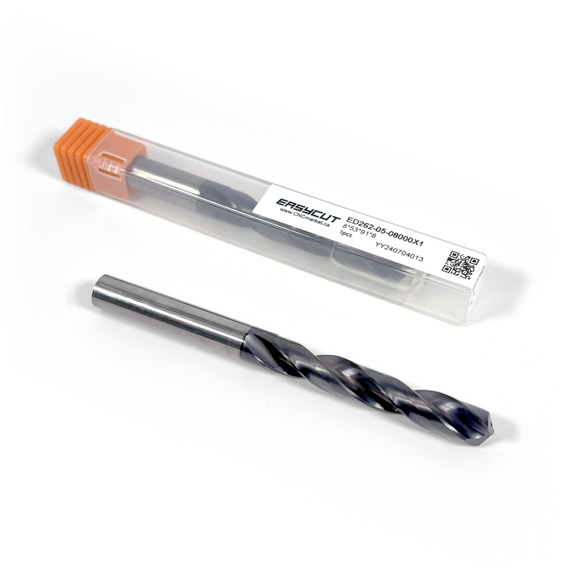 8mm Carbide Drill, 2 flutes, 5xD, Through Tool Coolant - 140°, 43mm LOC, Coated