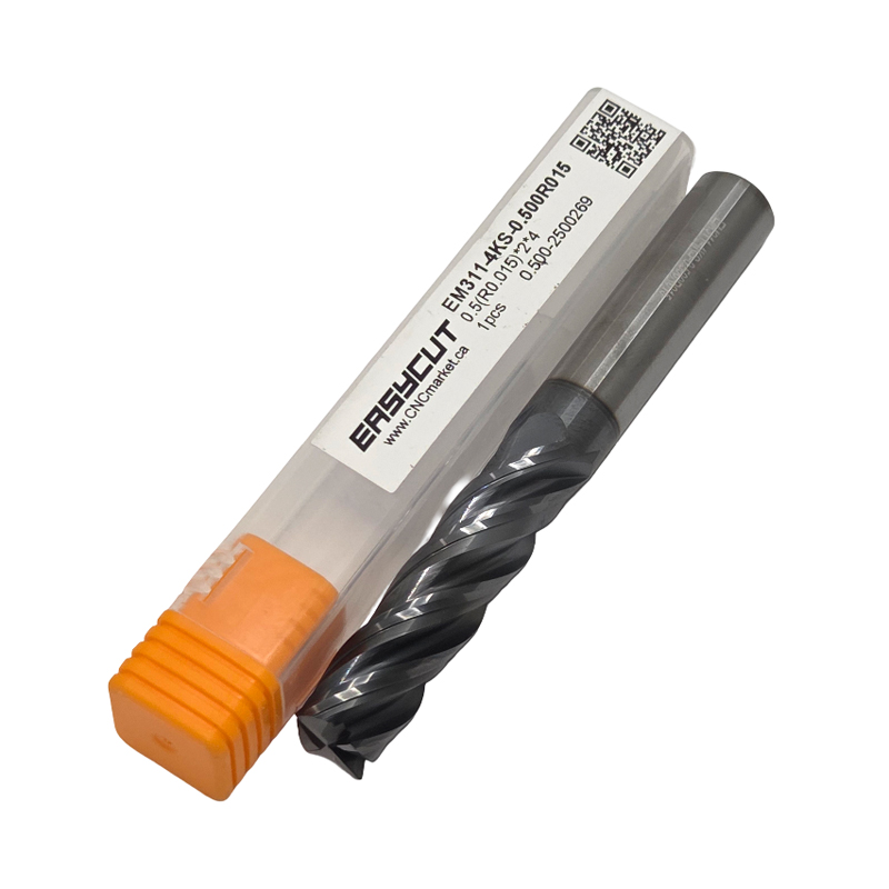1/2" Carbide End Mill, 4 flutes, Bull Nose - R0.015", 2.0" LOC, AlCrN Coated