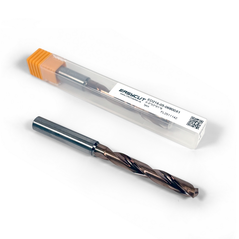 6.8mm Carbide Drill, 2 flutes, 5xD, Through Tool Coolant - 140°, 43mm LOC, Coated