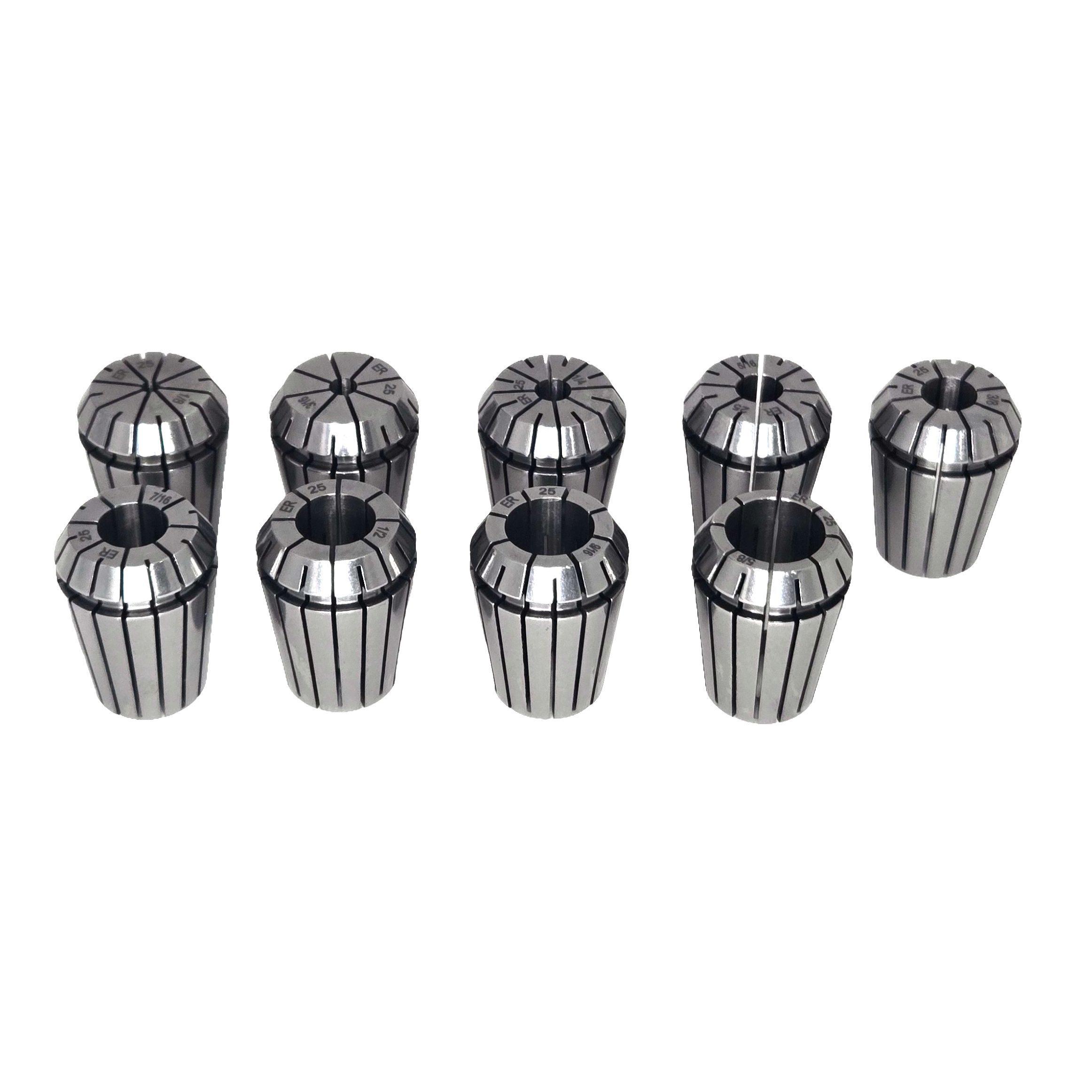 ER25 Inch Collet Kit, clamping range ø1/8" - 5/8", 9 pcs, Runout 0.01 mm