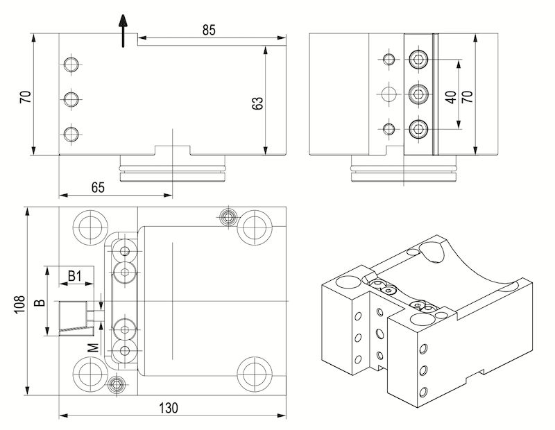 25 x 25 mm OD Turning Tool Block, BMT60 DMG, 70 mm Overall Height